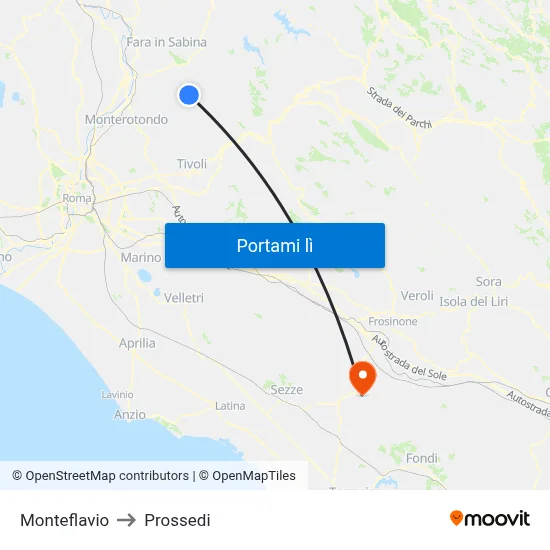 Monteflavio to Prossedi map