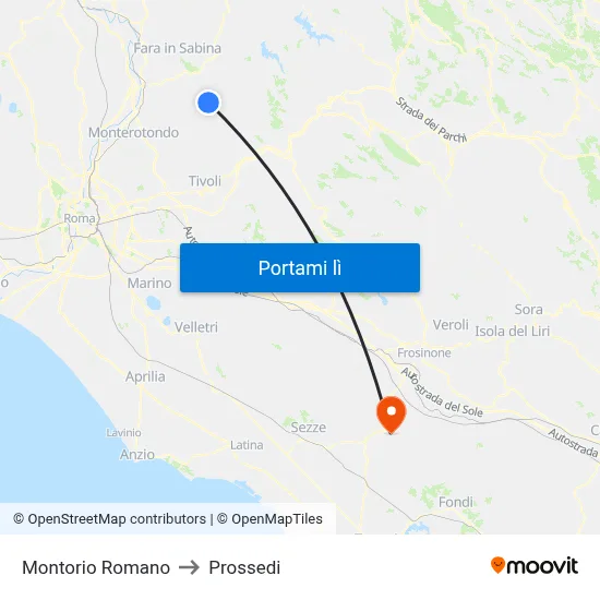 Montorio Romano to Prossedi map