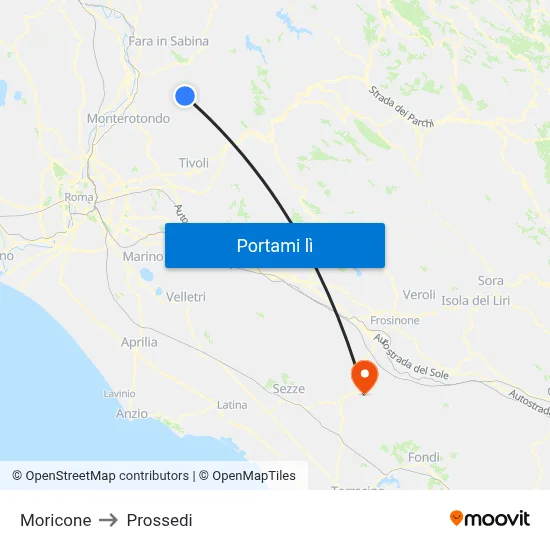Moricone to Prossedi map