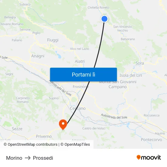 Morino to Prossedi map