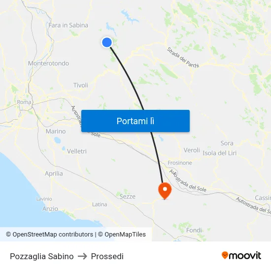 Pozzaglia Sabino to Prossedi map