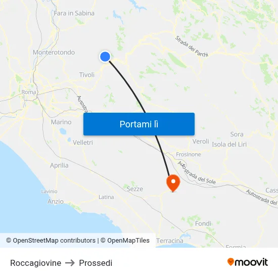 Roccagiovine to Prossedi map