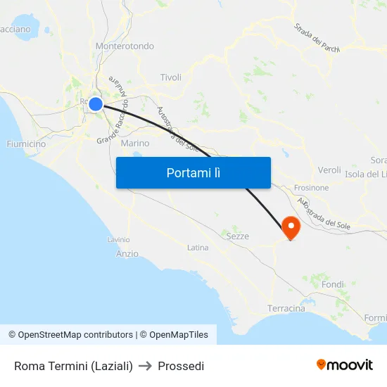 Roma Termini (Laziali) to Prossedi map