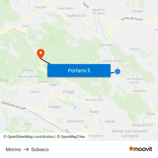 Morino to Subiaco map