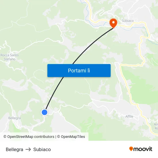 Bellegra to Subiaco map