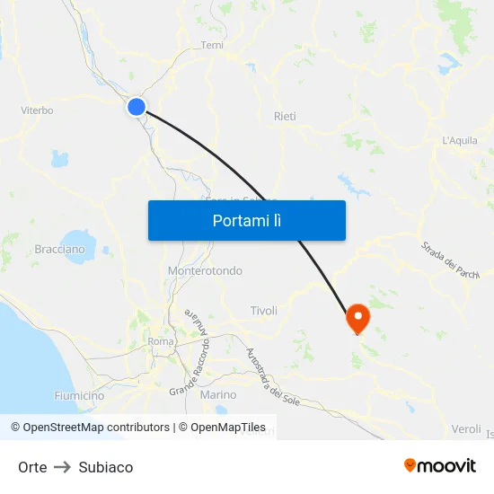 Orte to Subiaco map