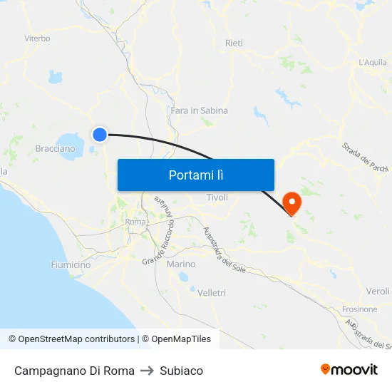 Campagnano Di Roma to Subiaco map