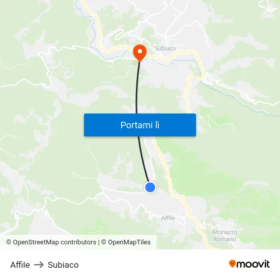 Affile to Subiaco map