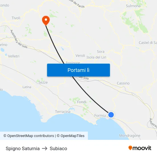 Spigno Saturnia to Subiaco map
