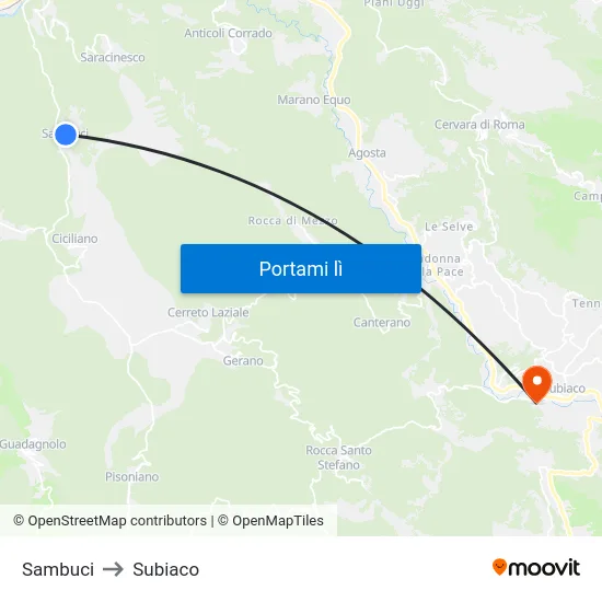 Sambuci to Subiaco map