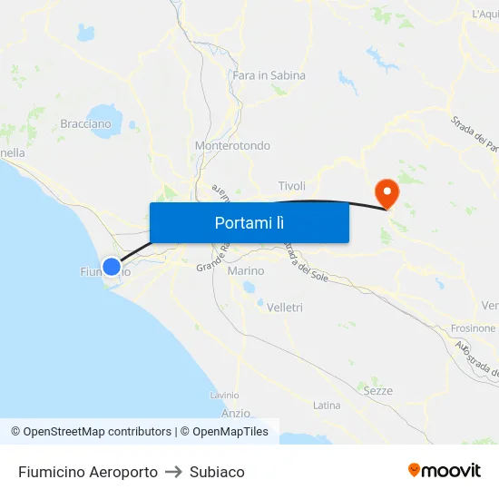 Fiumicino Aeroporto to Subiaco map
