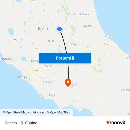 Cascia to Supino map