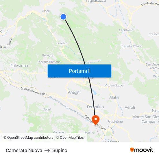 Camerata Nuova to Supino map