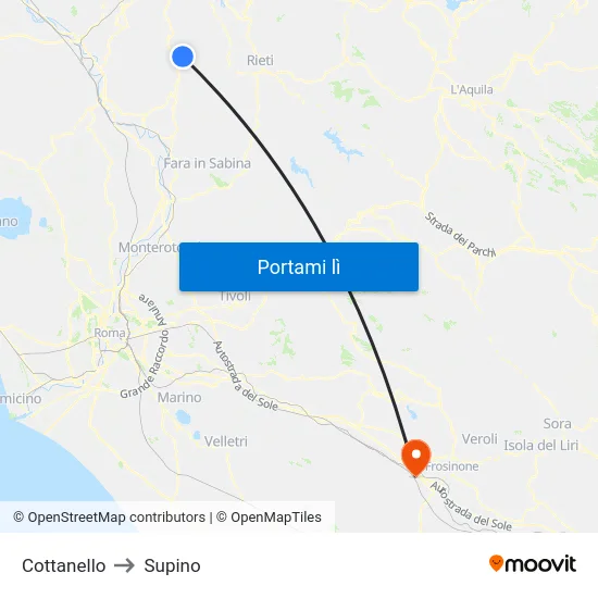 Cottanello to Supino map