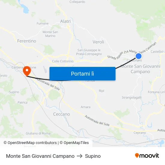 Monte San Giovanni Campano to Supino map