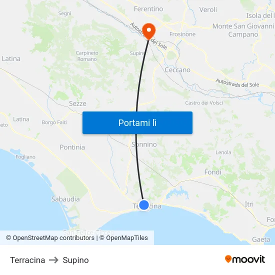 Terracina to Supino map