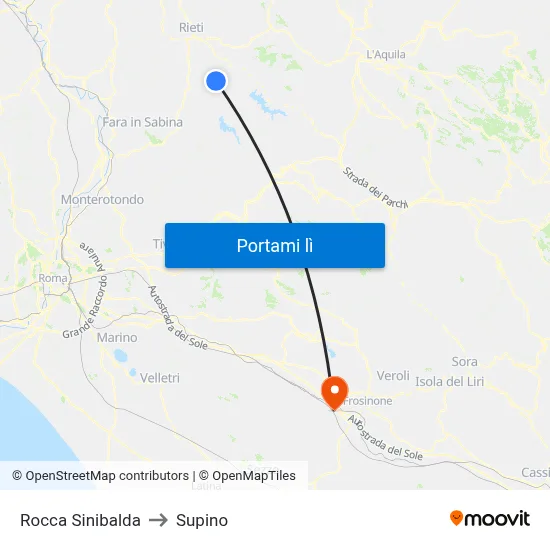 Rocca Sinibalda to Supino map