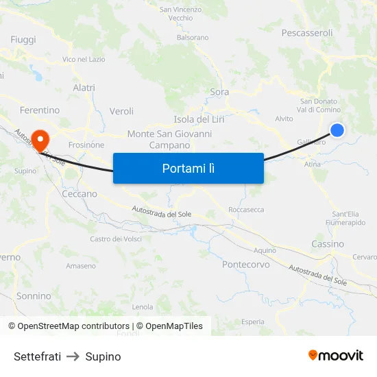 Settefrati to Supino map