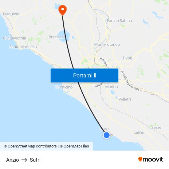 Anzio to Sutri map