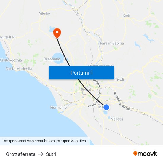 Grottaferrata to Sutri map