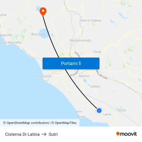 Cisterna Di Latina to Sutri map