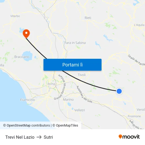 Trevi Nel Lazio to Sutri map