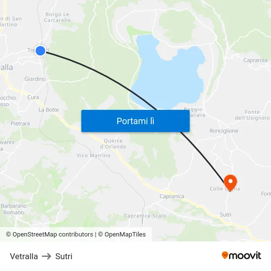 Vetralla to Sutri map