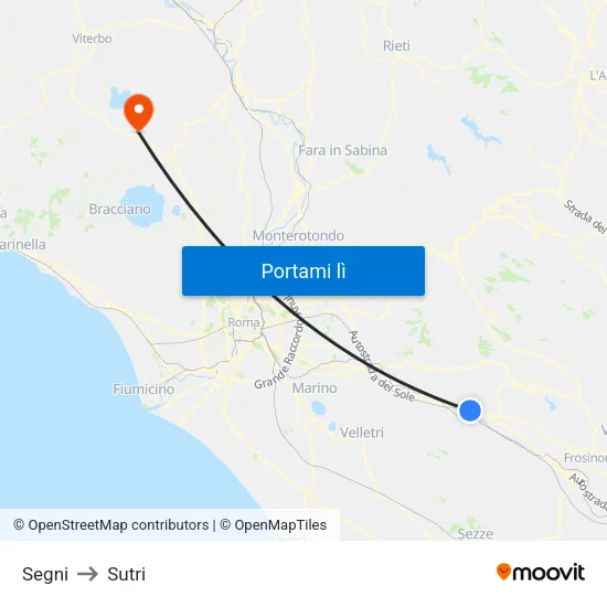 Segni to Sutri map