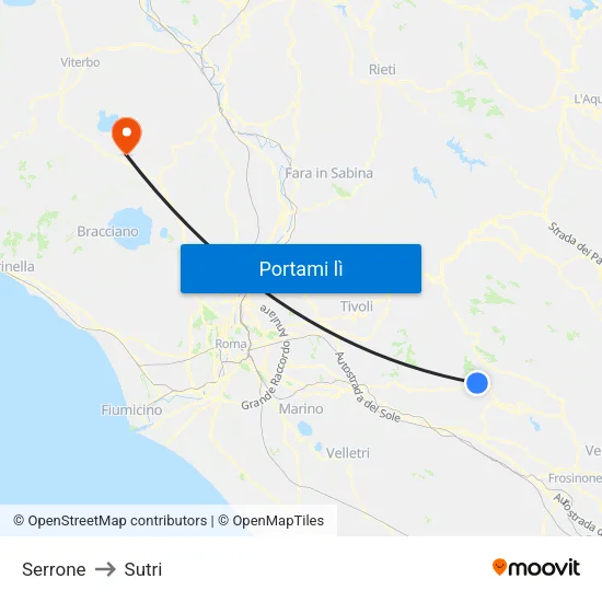 Serrone to Sutri map