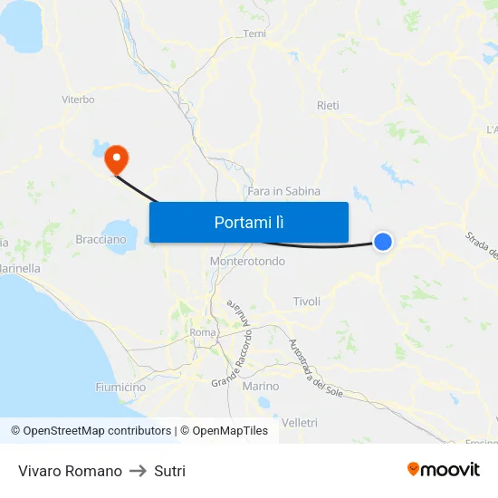 Vivaro Romano to Sutri map