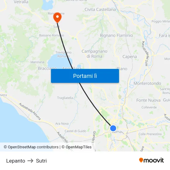 Lepanto to Sutri map