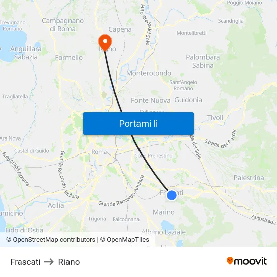 Frascati to Riano map