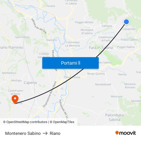 Montenero Sabino to Riano map