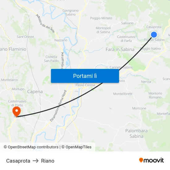 Casaprota to Riano map