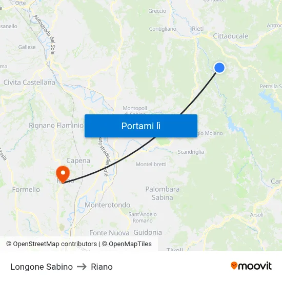 Longone Sabino to Riano map