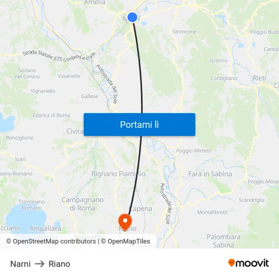 Narni to Riano map