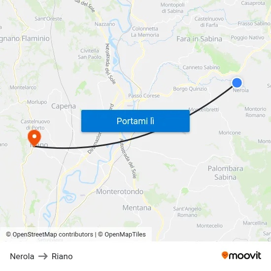 Nerola to Riano map