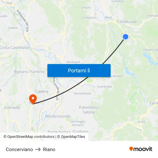Concerviano to Riano map