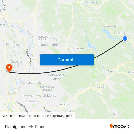 Fiamignano to Riano map