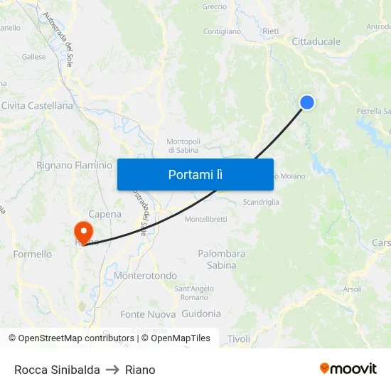 Rocca Sinibalda to Riano map