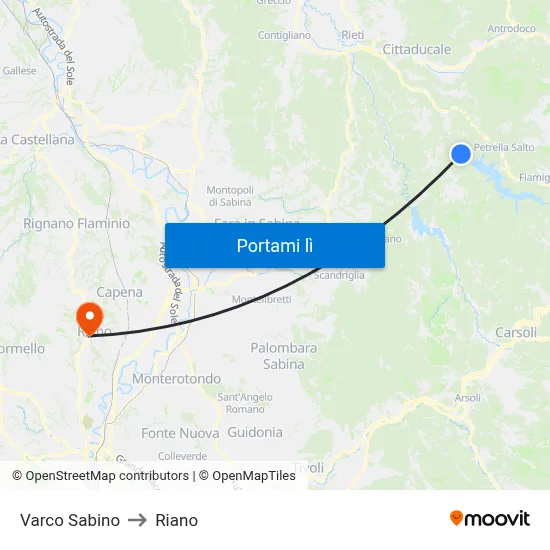 Varco Sabino to Riano map