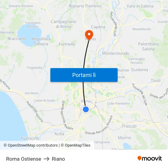 Roma Ostiense to Riano map