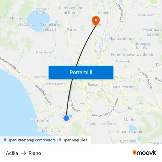 Acilia to Riano map