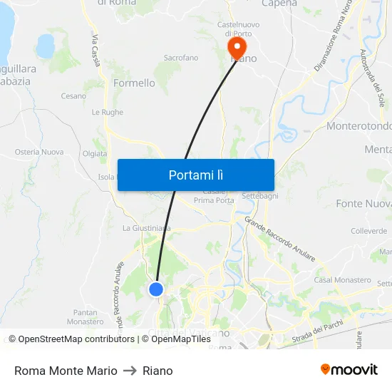 Roma Monte Mario to Riano map
