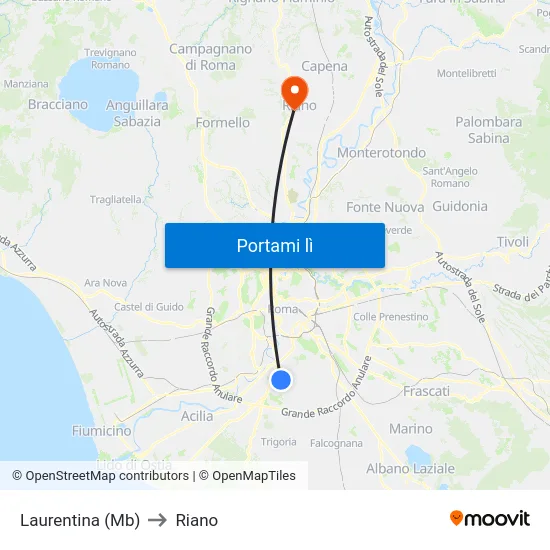 Laurentina (Mb) to Riano map