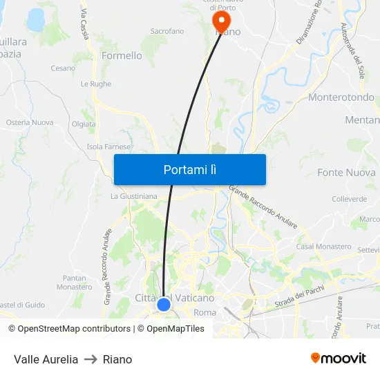 Valle Aurelia to Riano map