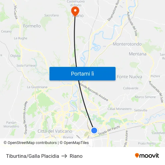 Tiburtina/Galla Placidia to Riano map