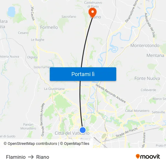Flaminio to Riano map