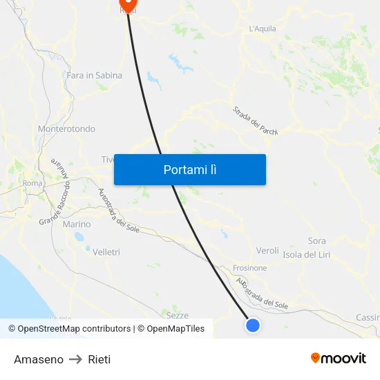 Amaseno to Rieti map