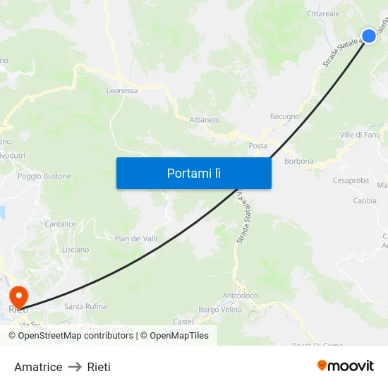 Amatrice to Rieti map